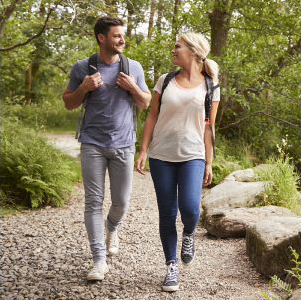 couple hiking at a park